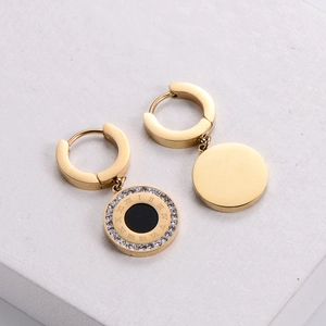 Elegant 18k gold-plated stainless steel hoop earrings with Roman numerals and crystals
