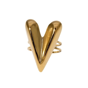 Gold polished stainless steel ring featuring a bold V-shaped design and double band layers
