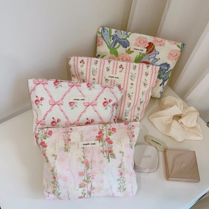 Trousse De Maquillage En Coton Floral Grande Capacité Pochette Cosmétique Organisateur Sac De Lavage Voyage Style Pastoral Doux