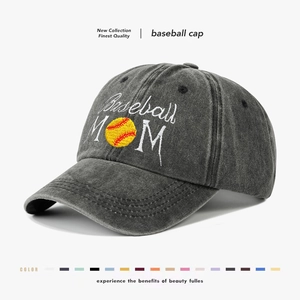 Vintage Washed Cotton Baseball Cap Embroidered Baseball Mom Ponytail Hat Outdoor Sun Protection Distressed Headwear For Women