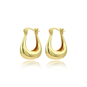 Elegant 18k gold plated U-shaped drop earrings with smooth polished finish on white background