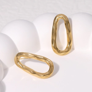 Minimalist golden stainless steel earrings with irregular hammer texture design