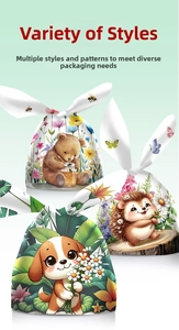 Detailed view of cute cartoon animal gift bags with bunny ear ties for candy and snacks