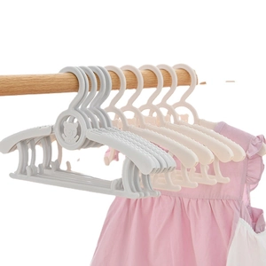 Adjustable plastic children hangers with cute bear design in gray beige and pink colors