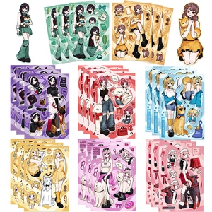 Detail of original Korean cartoon stickers set featuring girls and diverse dog breeds