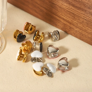 18K gold plated stainless steel heart earrings with enamel and rhinestones in various colors