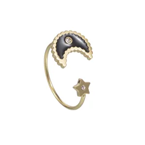 Titanium Steel Star Moon Open Adjustable Ring For Women Enamel Rhinestone Geometric Gold Plated Fashion Finger Ring Jewelry