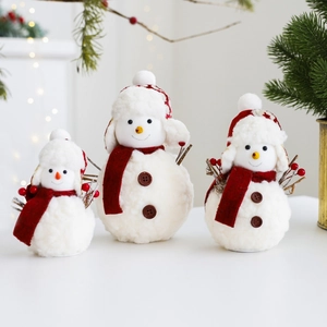 Christmas Snowman Doll Ornament Plush Soft Fabric Foam Desktop Decoration For Holiday Tree Party Home Festive Red White