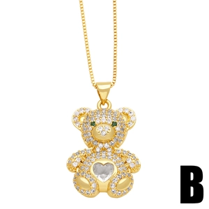 Chic gold teddy bear pendant necklace with sparkling heart zircon and box chain