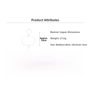 Detailed diagram of diamond heart body chain showing dimensions, 21.6g weight and copper material