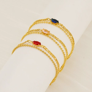 Double Layer 18K Gold Plated Stainless Steel Bracelet Marquis Zircon Bead Figaro Chain Geometric Fashion Jewelry For Women