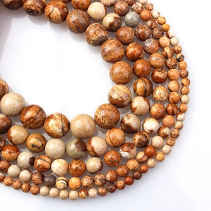 Natural picture stone round beads for DIY bracelets in varied sizes and earthy tones