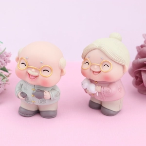 Figurines de couple de personnes âgées en résine pour gâteau de mariage ou d'anniversaire