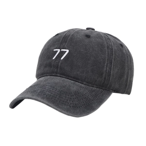 Casquette de baseball gris foncé délavée vintage avec broderie 77 blanche et bride souple