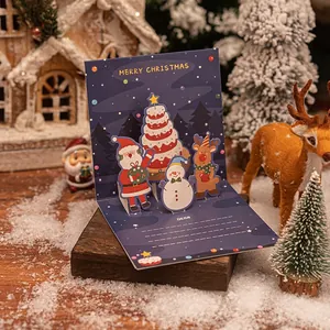 3D pop-up Christmas card featuring cartoon Santa and snowman with a writing area