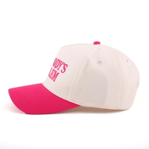 Adjustable cotton baseball cap in cream and pink with BODY'S LEM embroidery