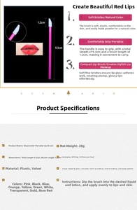 Detail view of 9.3cm disposable lip brush showing dimensions and pink plastic handle