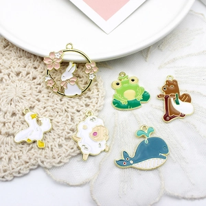 Cute enamel animal charms set with rabbit and whale designs for DIY jewelry making