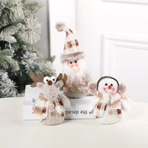 Christmas Hanging Ornaments Knitted Plush Santa Snowman Reindeer Dolls With Wooden Buttons Festive Tree Decor Traditional