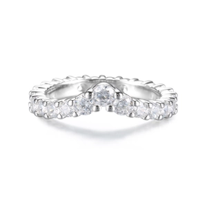 Bague élégante en argent s925 en forme de V avec pavé de moissanites brillantes