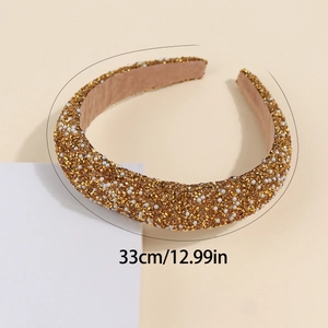 Detailed view of the sparkling rhinestone and pearl headband showing 33cm size dimensions