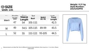 Tableau des tailles détaillé pour cardigan en tricot pour femmes avec mesures en cm