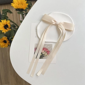 Ribbon Bow Hair Clip With Long Streamers Satin Fabric Handmade Elegant Duckbill Hairpin Sweet Hair Accessories For Women