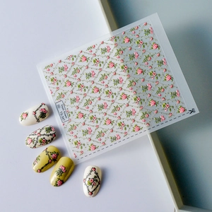 Detaillierter 5D-Relief-Nagelaufkleber mit eleganten rosa Rosen- und Rebentexturen