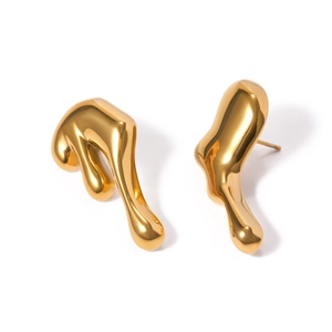 Lava style gold earrings in fluid design made of stainless steel on white background