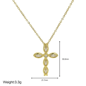Detailed dimensions of 18k gold plated brass cross pendant with sparkling zircon stones