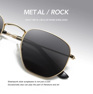 Macro shot of gold metal steampunk sunglasses frame detail with industrial texture