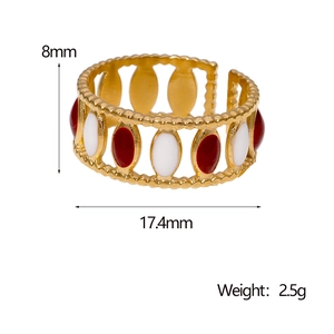 Detailed size chart for retro enamel ring showing 8mm height and 17.4mm diameter