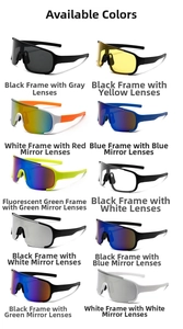 Selection of 10 colorful athletic cycling sunglasses with streamline wraparound lenses