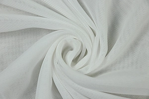 Close-up of premium white breathable mesh fabric with a spiral folded texture detail
