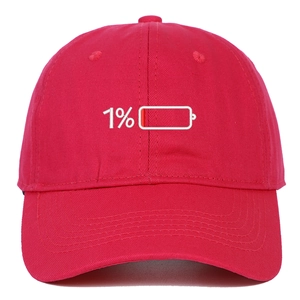 Detailed embroidery of 1% low battery icon on high-quality red cotton baseball cap