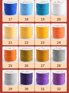 Detailed color chart of 72# nylon jewelry cord showing 16 vibrant braided thread shades