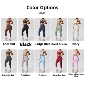 Detailed grid view showing ten available colors for the two-piece yoga set with sports bra