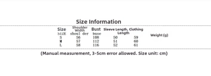 Detailed size guide table for women's quilted jacket with S, M, L measurements in cm