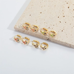Hamsa Hand and Evil Eye gold hoop earrings with colorful enamel and zircon stones
