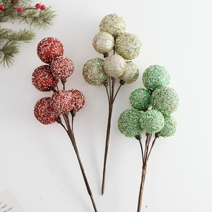 Christmas Berry Picks Glitter Artificial Fruit Branches Sequined Decorative Stems Xmas Tree Ornaments Holiday Centerpiece