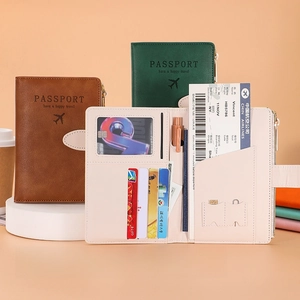 Multifunctional RFID leather passport holder and travel wallet set with card slots