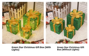 Detailed comparison of green Christmas gift boxes set with starry patterns and gold bows