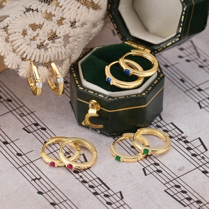 Classic gold S925 sterling silver hoop earrings with blue, green, red and white gems
