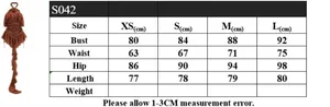 Detailed size guide table for caramel halter neck dress showing bust and waist measurements