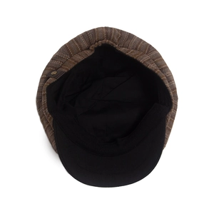 Berretto newsboy vintage marrone a spina di pesce con fodera nera e bottone in metallo