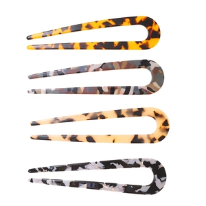 Minimalist U-shaped acetate hair pins in 4 assorted marble and tortoise patterns