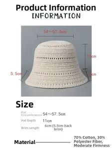 Macro detail of breathable hollow knit fabric on beige bucket hat with cotton blend texture