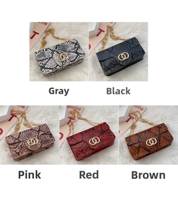 Collection of retro snake pattern flap bags in five colors with gold chain straps