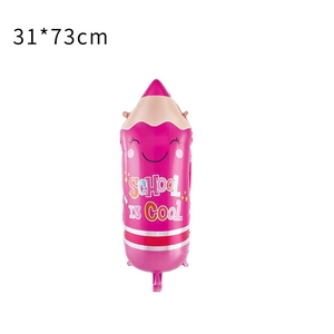 Pink pencil-shaped foil balloon for school decor featuring School Is Cool text