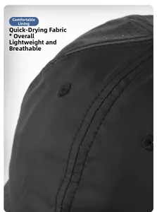 Detail view of breathable laser-cut holes and quick-dry fabric on the black outdoor cap